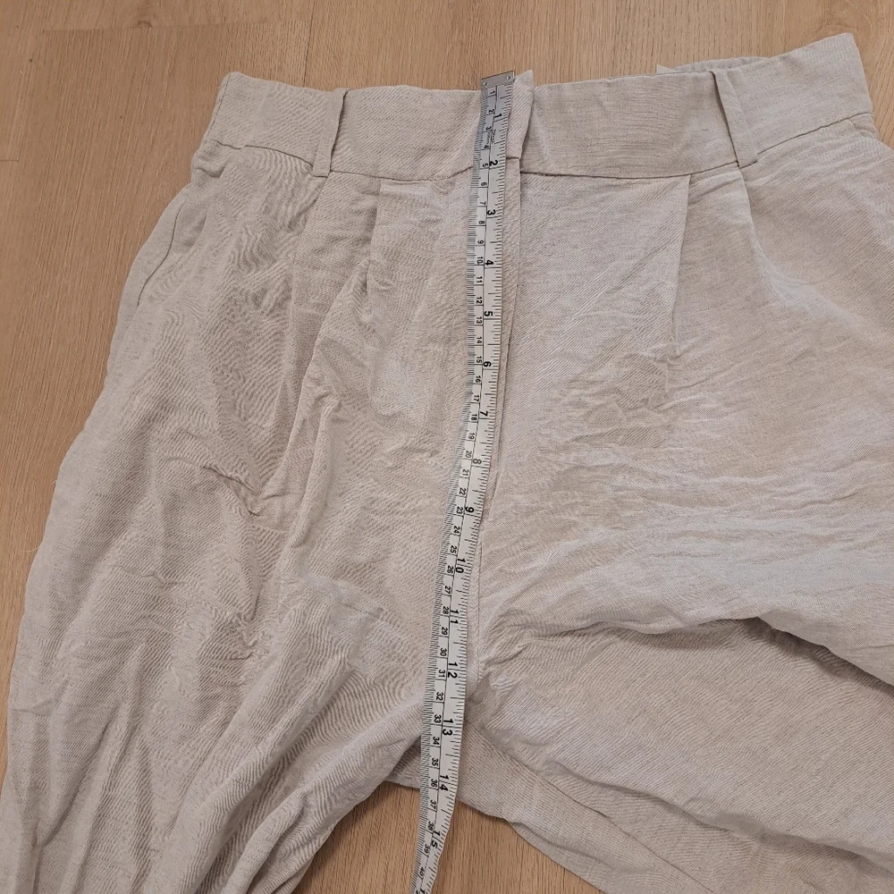 H&M Beige Linen Blend‎ White Leg High Waisted Business Casual Coastal Pants Sz 8